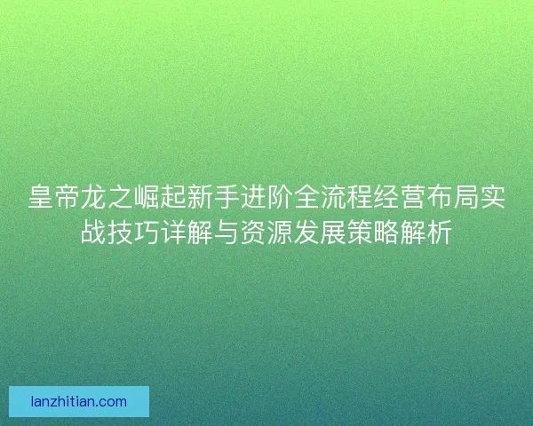皇帝龙之崛起新手进阶全流程经营布局实战技巧详解与资源发展策略解析 皇帝龙之崛起新手进阶全流程经营布局实战技巧详解与资源发展策略解析