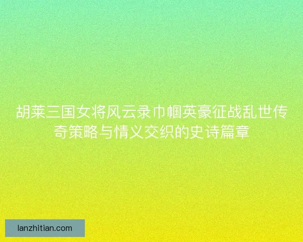 胡莱三国女将风云录巾帼英豪征战乱世传奇策略与情义交织的史诗篇章