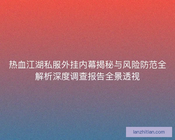 热血江湖私服外挂内幕揭秘与风险防范全解析深度调查报告全景透视